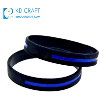 Silicon wristband maker custom debossed ink injected silicon band rubber bracelet blue thin line silicone wristband with charms